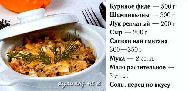 Технологическая карта жюльен с курицей и грибами